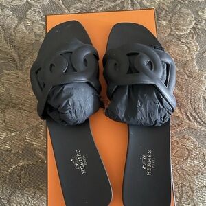 Hermes Black Slide Sandals